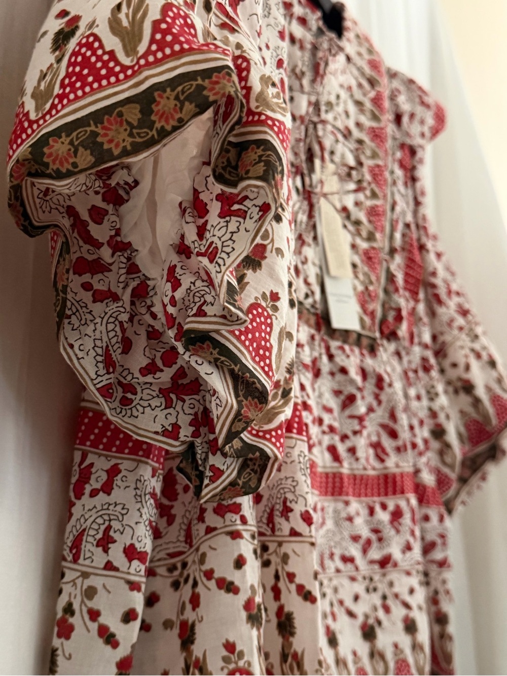 NWT Calypso St.Barth Boho Ruffle Yoke Peasant Blouse Top - Red Floral Print - L - Picture 9 of 15